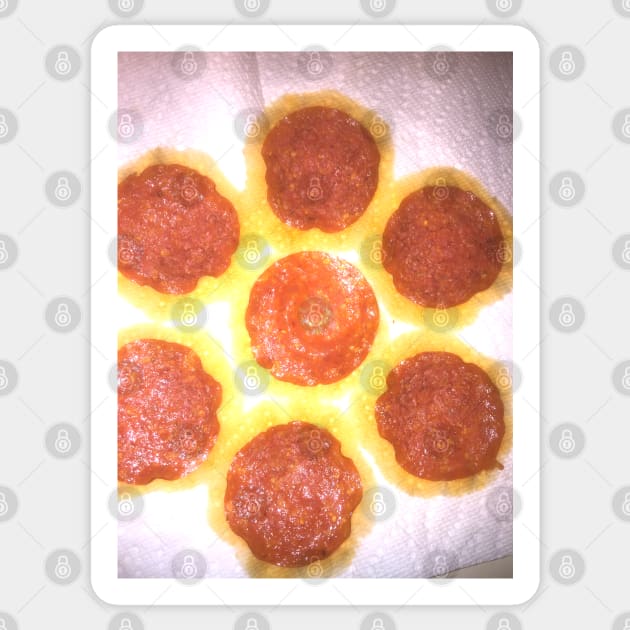 Pepperoni Slices De-greased on Paper Towel Sticker by MVdirector